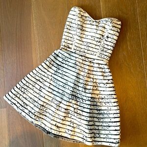 PARKER Size xs BLACK & WHITE 100% silk dress Mesh stripes Side Zipper